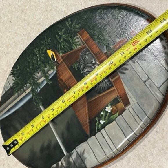 Vintage Cat in bird house Comical Painting on wood plaque wall decor cat lovers - Picture 5 of 5